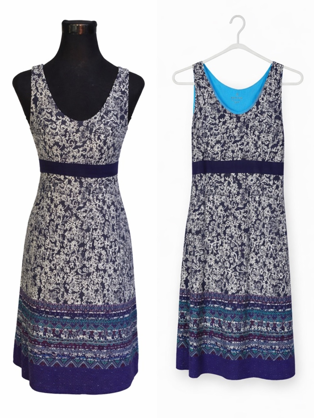 Athleta Navy and Cream Printed Midi Tank Dress